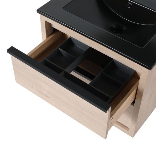 24" Bathroom Vanity, With Black Ceramic Sink And 2 Soft Close Drawers