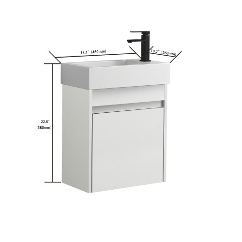 18" Floating Wall-Mounted Bathroom Vanity with White Resin Sink & Soft-Close Cabinet Door