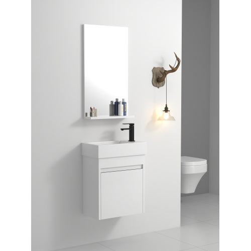 18" Floating Wall-Mounted Bathroom Vanity with White Resin Sink & Soft-Close Cabinet Door