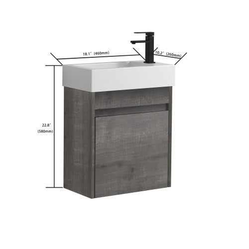 18" Floating Wall-Mounted Bathroom Vanity with White Resin Sink & Soft-Close Cabinet Door