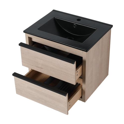 24" Bathroom Vanity, With Black Ceramic Sink And 2 Soft Close Drawers