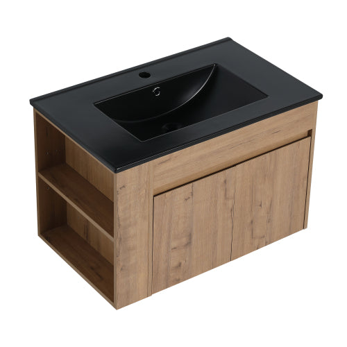 30" Bathroom Vanity With Black Ceramic Basin and Adjust Open Shelf