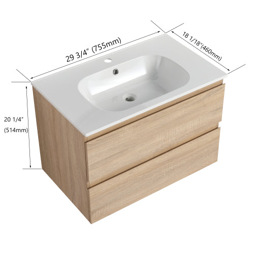 30" Bathroom Vanity With Gel Basin Top