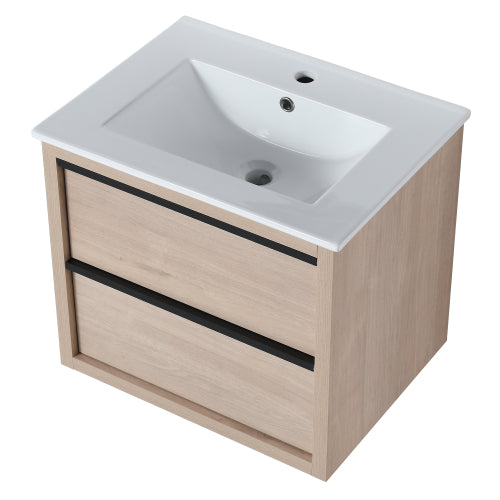 24" Bathroom Vanity with 2 Soft Close drawers, White Ceramic Basin