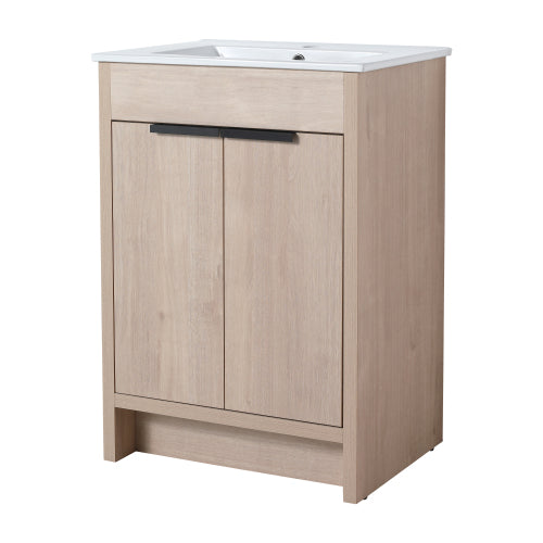 24" Freestanding Bathroom Vanity with White Ceramic Sink & 2 Soft-Close Cabinet Doors