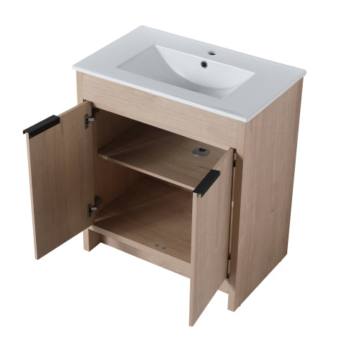 30" Freestanding Bathroom Vanity with White Ceramic Sink & 2 Soft-Close Cabinet Doors