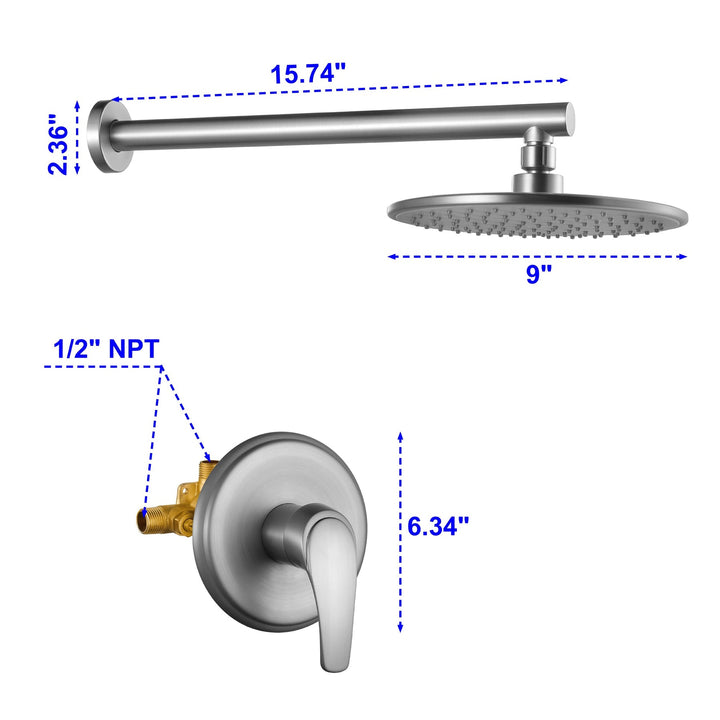 8 inch/ 9 inch 1-Spray Patterns with 2.1 GPM Wall Mount Fixed Shower Head with Valve Included