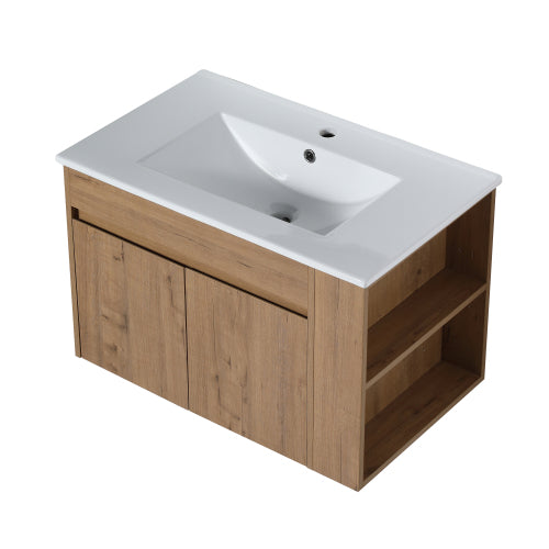 30" Bathroom Vanity With White Ceramic Basin and Adjust Open Shelf