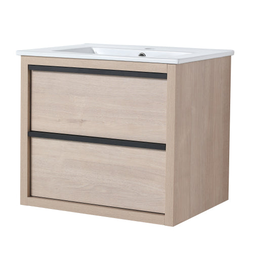 24" Bathroom Vanity with 2 Soft Close drawers, White Ceramic Basin