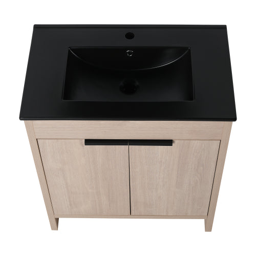 30" Freestanding Bathroom Vanity with Black Ceramic Sink & 2 Soft-Close Cabinet Doors