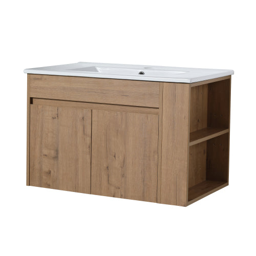 30" Bathroom Vanity With White Ceramic Basin and Adjust Open Shelf