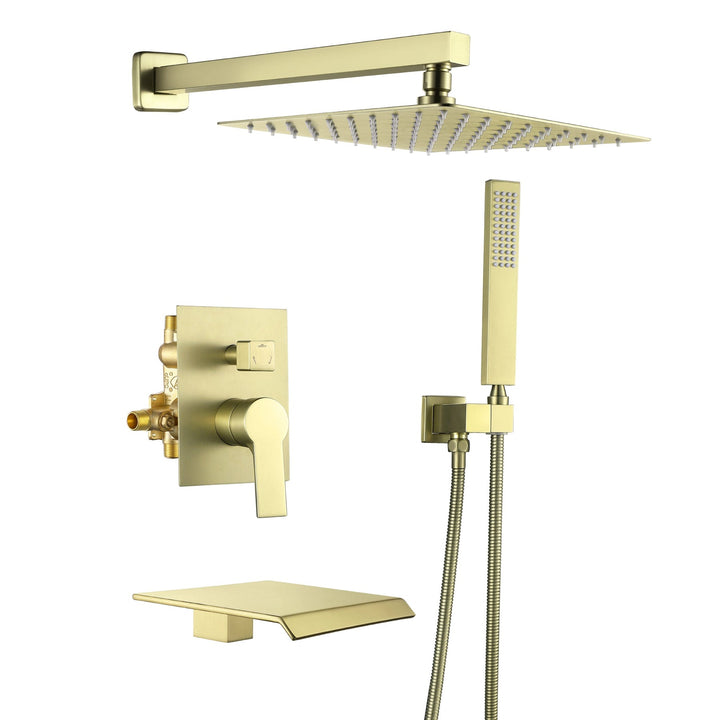 10 inch/ 12 inch 3-Spray Patterns with 1.8 GPM Wall Mount Dual Shower Heads with Waterfall Spout