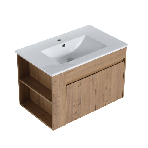 30" Bathroom Vanity With White Ceramic Basin and Adjust Open Shelf