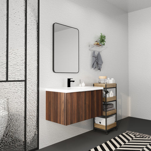36" Modern Design Float Mounting Bathroom Vanity With Sink Soft Close Door