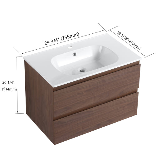 30" Bathroom Vanity With Gel Basin Top