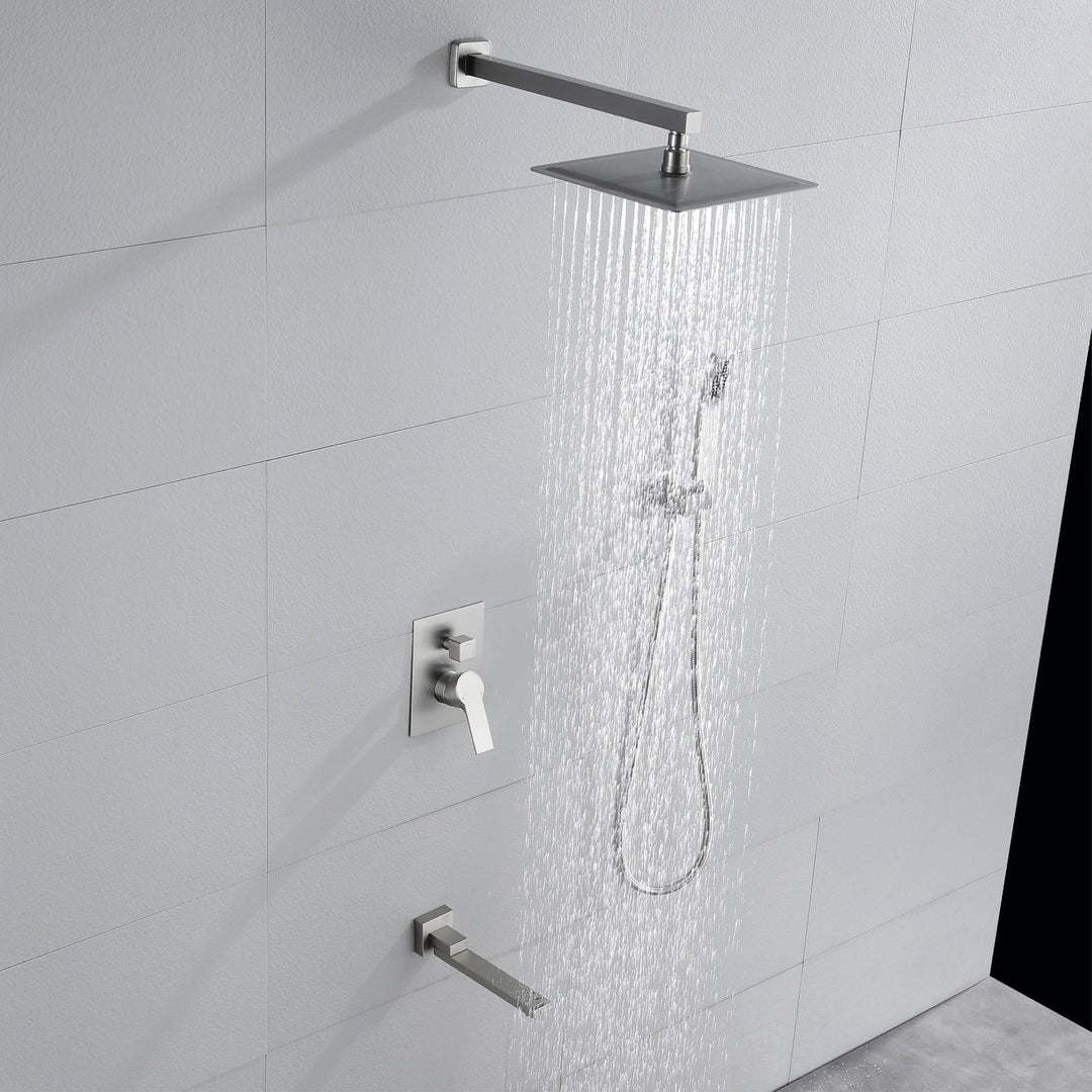 10 inch/ 12 inch 3-way Mixer  Rainfall Shower Head Faucet Tub Spout Tap with Handheld Spray