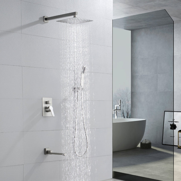 10 inch/ 12 inch 3-way Mixer  Rainfall Shower Head Faucet Tub Spout Tap with Handheld Spray