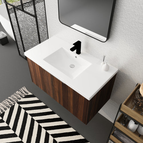 36" Modern Design Float Mounting Bathroom Vanity With Sink Soft Close Door