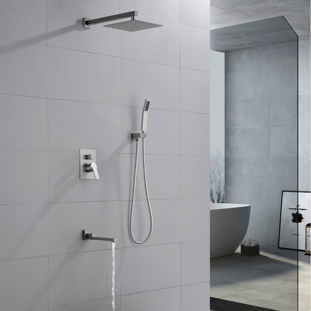 10 inch/ 12 inch 3-way Mixer  Rainfall Shower Head Faucet Tub Spout Tap with Handheld Spray