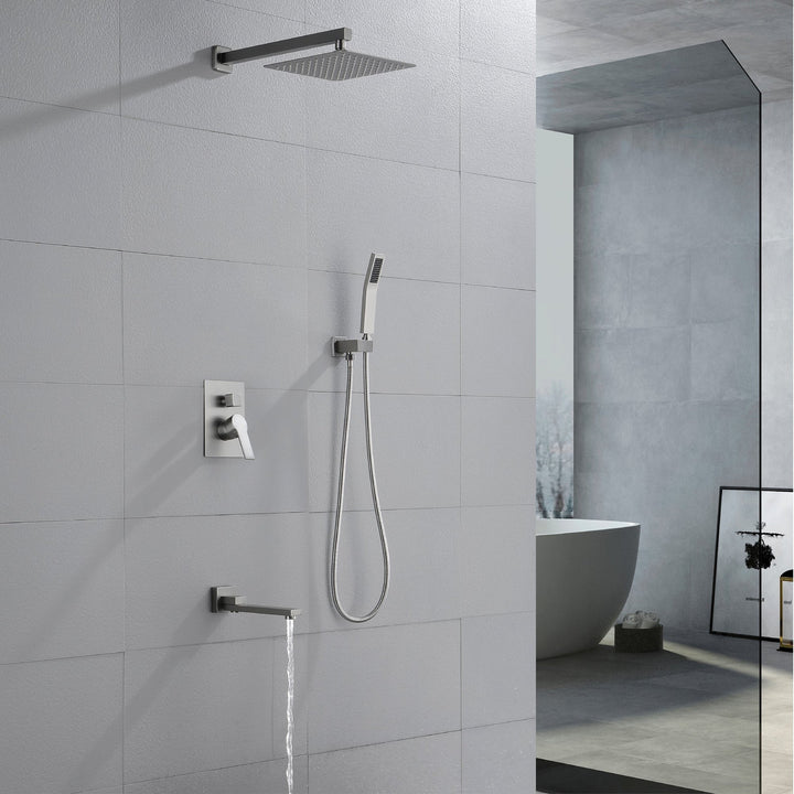 10 inch/ 12 inch 3-way Mixer  Rainfall Shower Head Faucet Tub Spout Tap with Handheld Spray