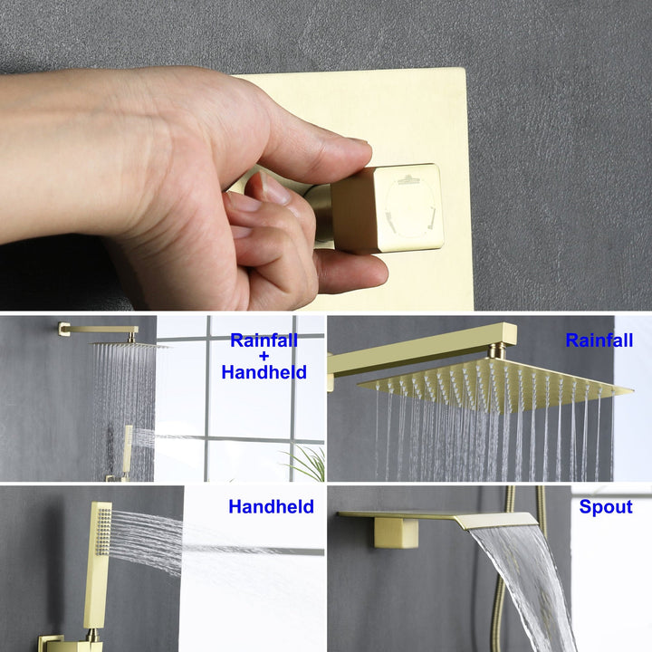 10 inch/ 12 inch 3-Spray Patterns with 1.8 GPM Wall Mount Dual Shower Heads with Waterfall Spout
