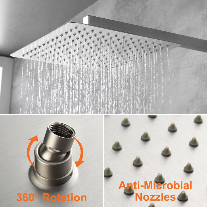 10 inch/ 12 inch 3-way Mixer  Rainfall Shower Head Faucet Tub Spout Tap with Handheld Spray