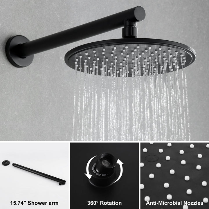 9inch/10inch/12inch 2-Spray Patterns with 1.8 GPM Wall Mount Dual Shower Heads with Hand Shower