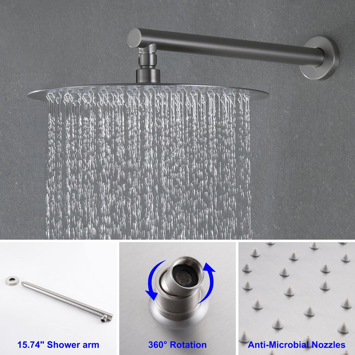 9inch/10inch/12inch 2-Spray Patterns with 1.8 GPM Wall Mount Dual Shower Heads with Hand Shower
