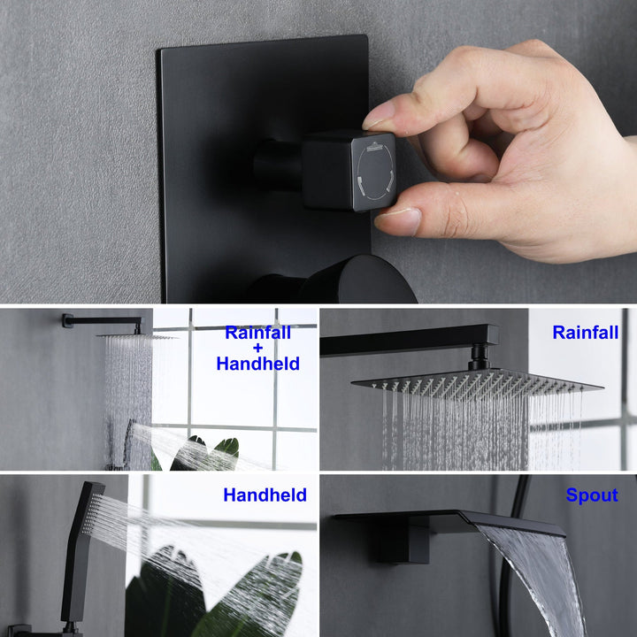 10 inch/ 12 inch 3-Spray Patterns with 1.8 GPM Wall Mount Dual Shower Heads with Waterfall Spout