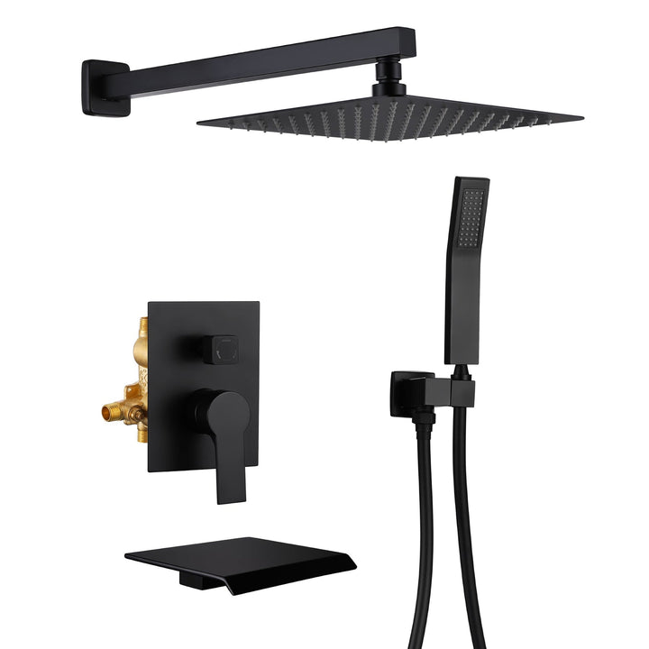 10 inch/ 12 inch 3-Spray Patterns with 1.8 GPM Wall Mount Dual Shower Heads with Waterfall Spout