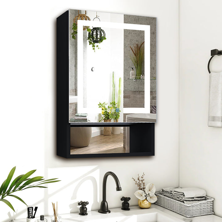 24" W x 32" H Lighted Black Bathroom Medicine Cabinet with Double Sided Mirror And Lights，Outlet Left Side