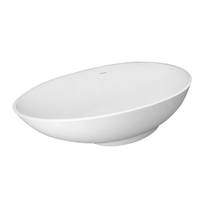 70" Stone Resin Solid Surface Egg Shape Freestanding Bathtub in Matte White