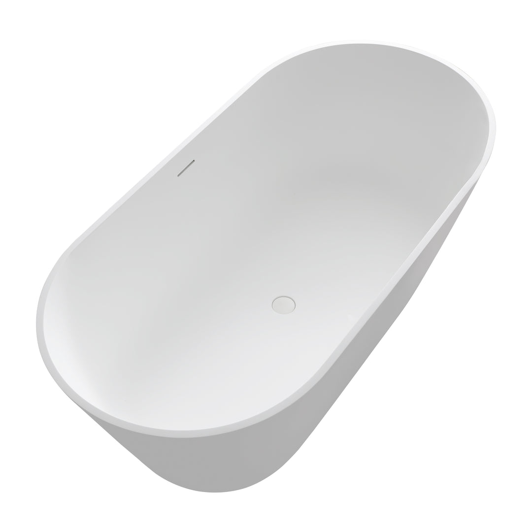 63 in. Stone Resin Solid Surface Matte Flatbottom Freestanding Bathtub in White