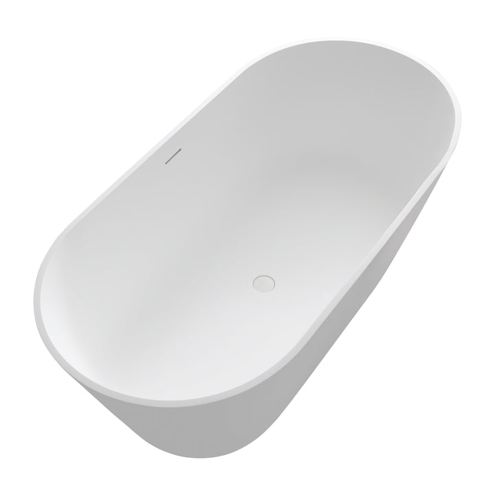 63 in. Stone Resin Solid Surface Matte Flatbottom Freestanding Bathtub in White