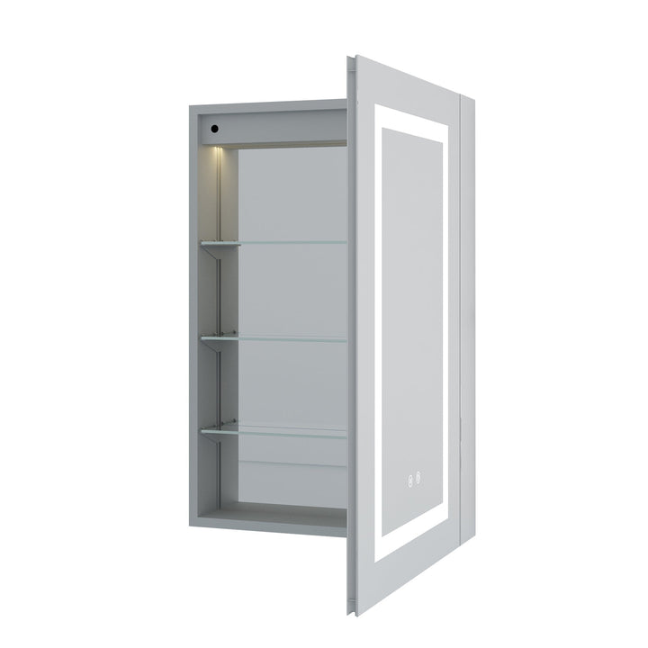 20" x 30" LED Lighted Surface/Recessed Mount Silver Mirrored Medicine Cabinet with Outlet Right Side