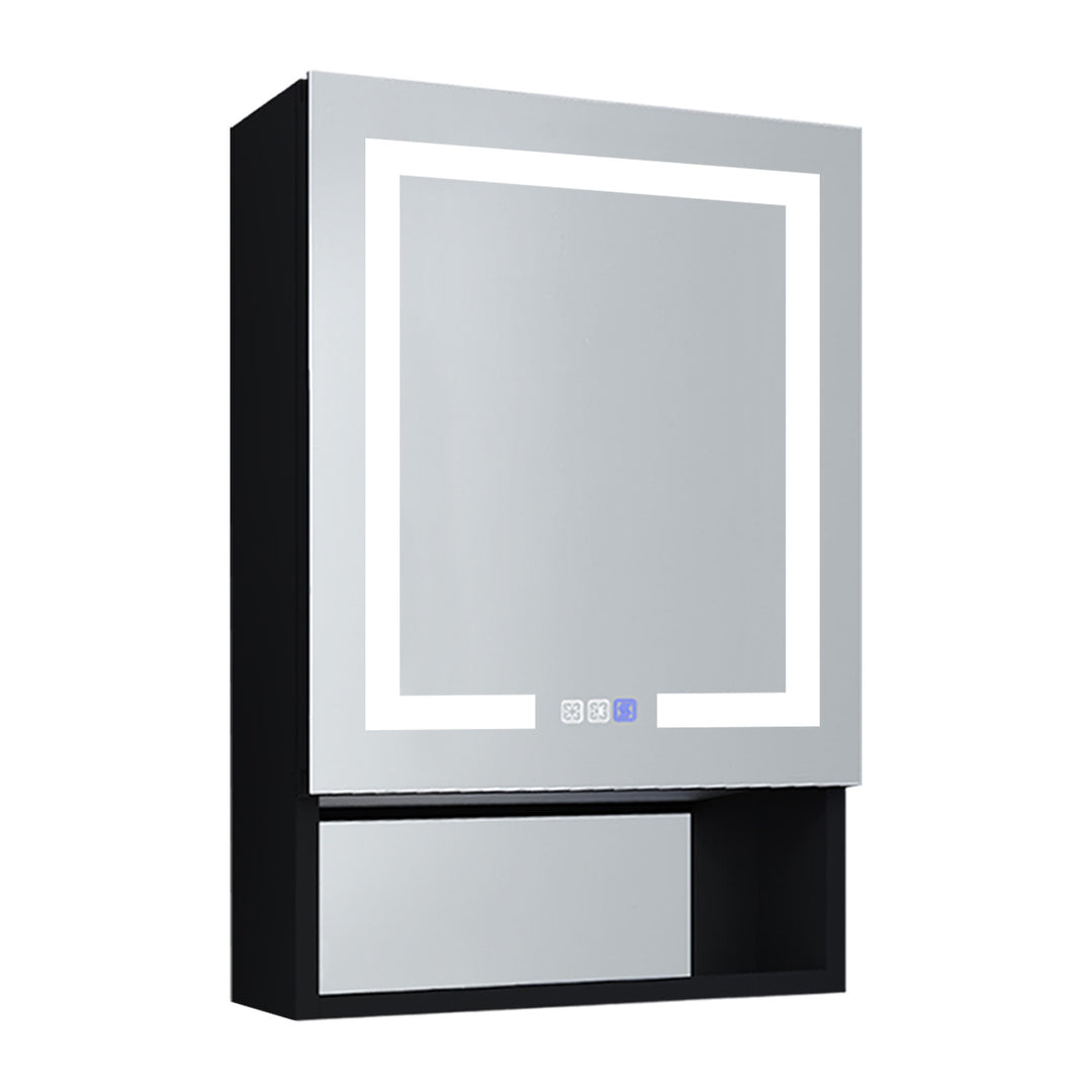 24" W x 32" H Lighted Black Bathroom Medicine Cabinet with Double Sided Mirror And Lights，Outlet Right Side