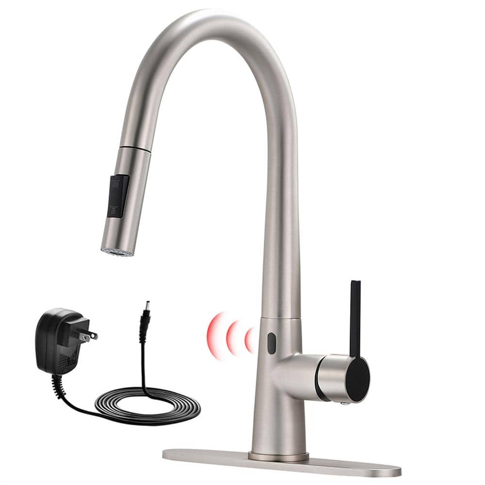 Touchless Pull Down Kitchen Faucet with AC Adapter and Deck Plate