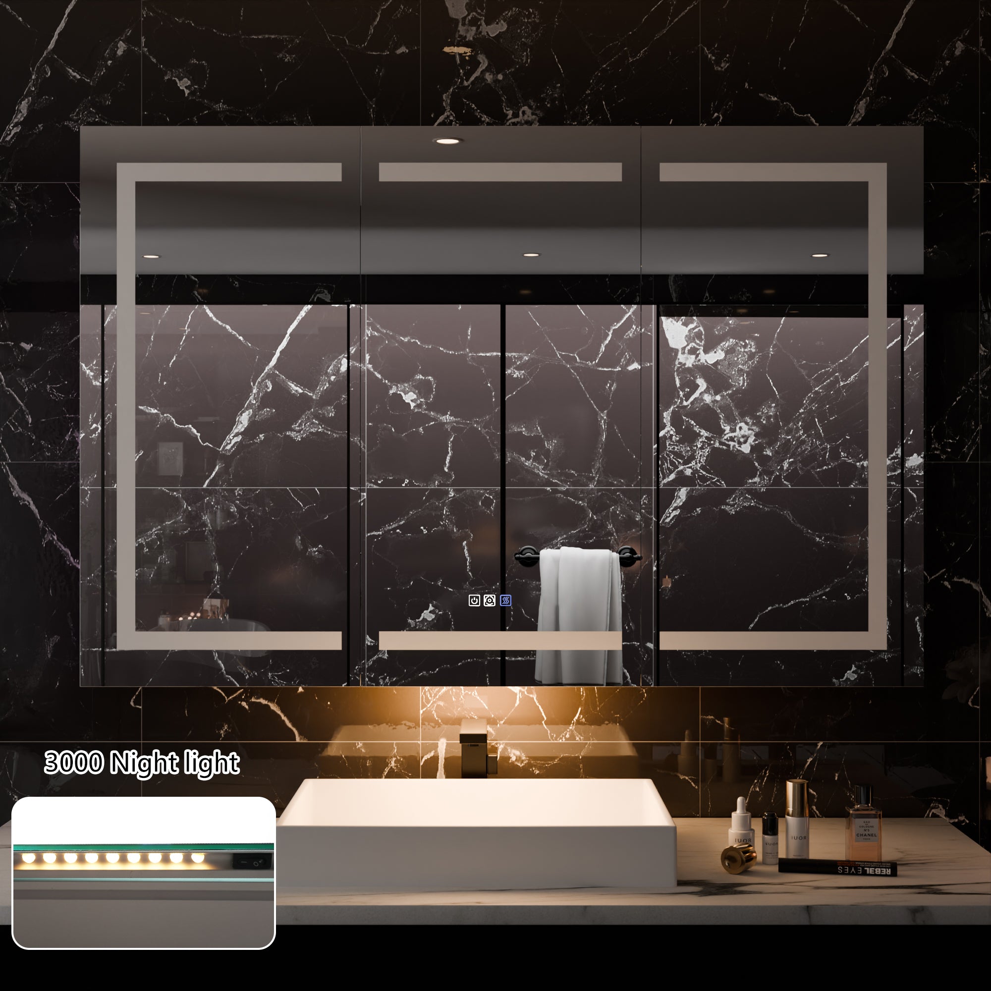WELLFOR 54 in. x 36 in. Recessed/Surface Mount LED Medicine Cabinet with 5X Magnifier Mirror and Night Light