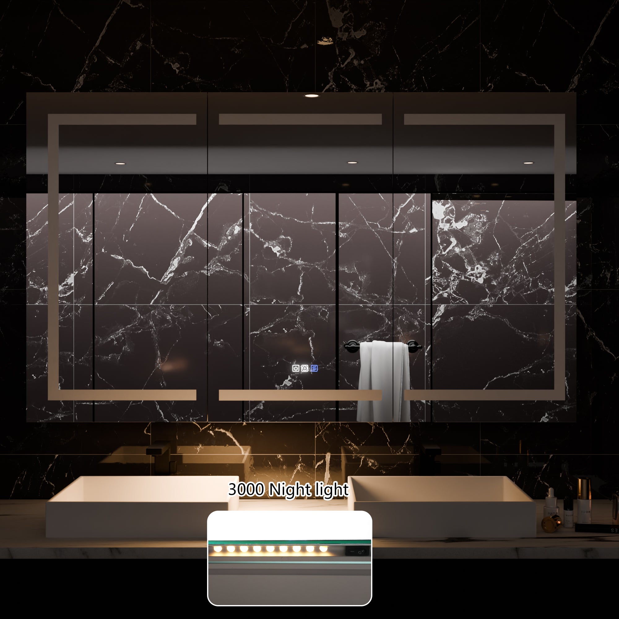 WELLFOR 60 in. x 36 in. Recessed/Surface Mount Right Medicine Cabinet with 5X Magnifier Mirror and Night Light