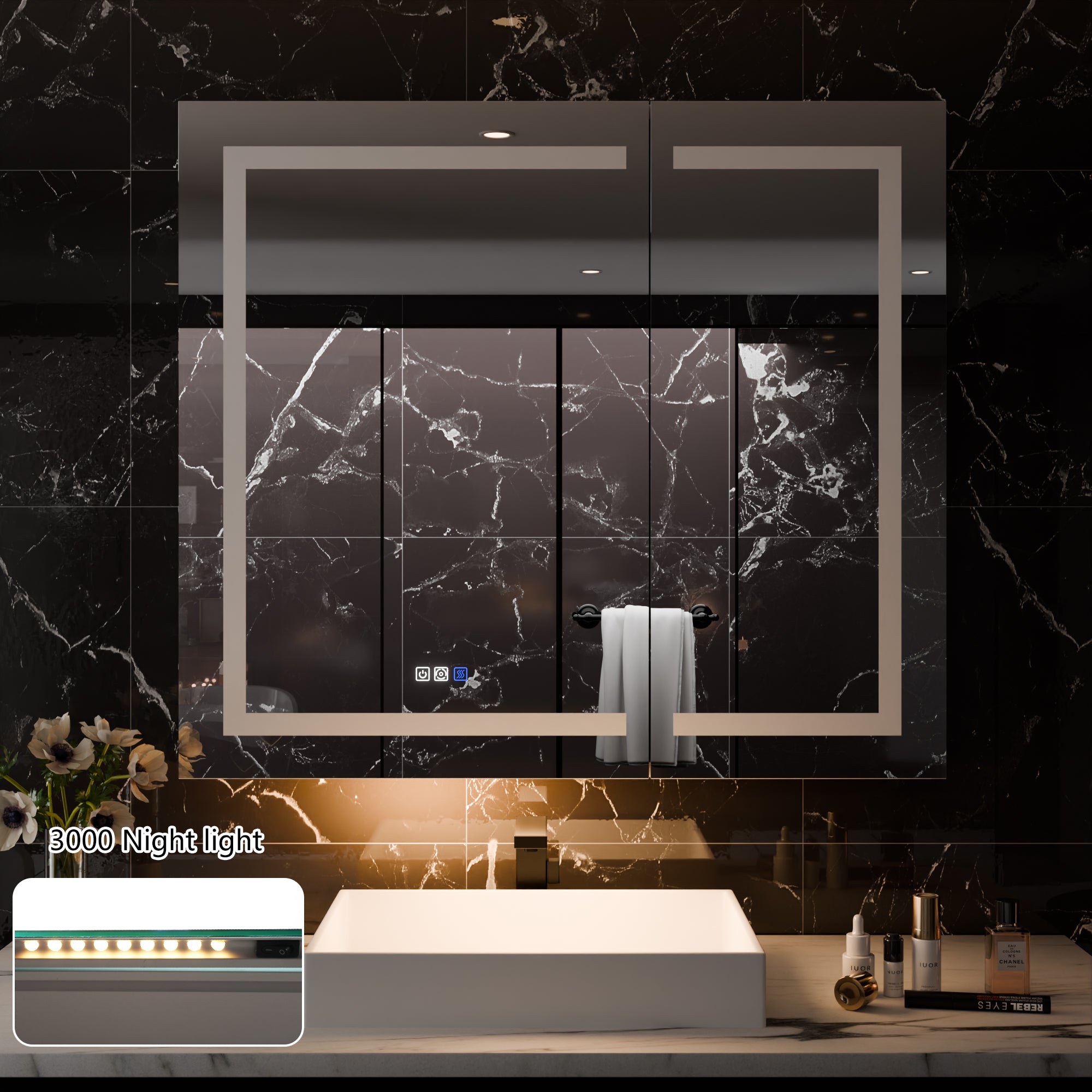 WELLFOR 42 in. x 36 in. Recessed/Surface Mount LED Medicine Cabinet with 5X Magnifier Mirror and Night Light