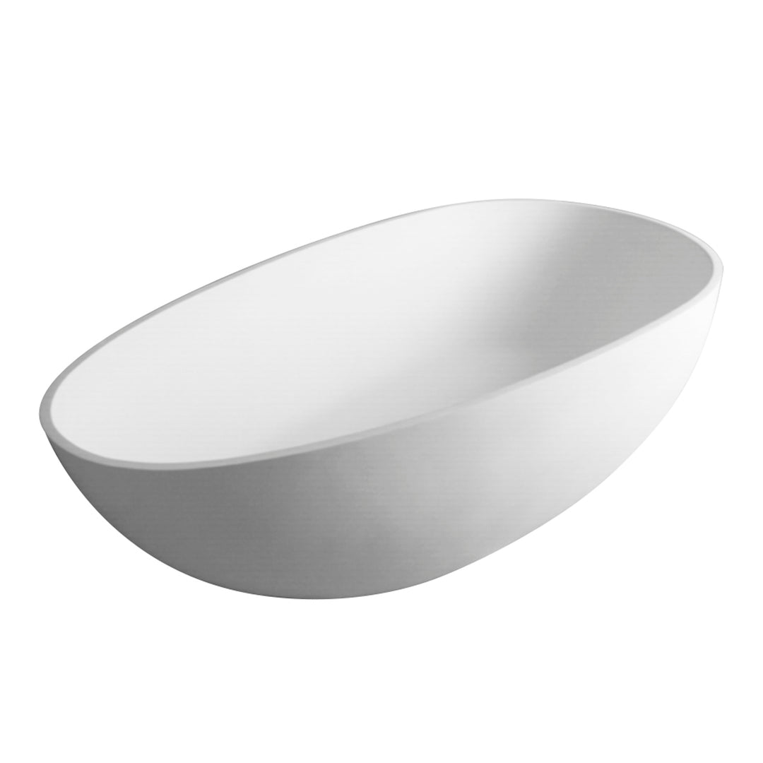 59" Solid Surface Stone Resin Freestanding Egg Shape Bathtub in Matte White