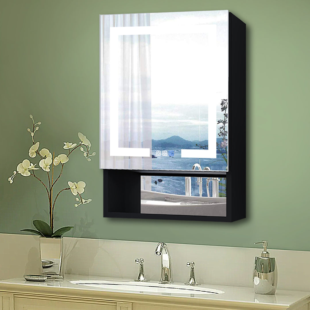 24" W x 32" H Lighted Black Bathroom Medicine Cabinet with Double Sided Mirror And Lights，Outlet Left Side