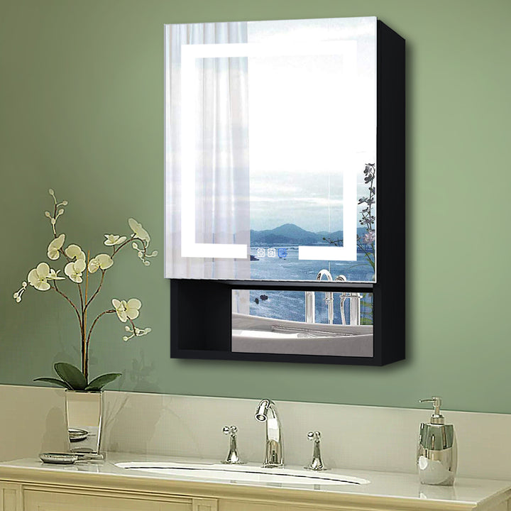 24" W x 32" H Lighted Black Bathroom Medicine Cabinet with Double Sided Mirror And Lights，Outlet Left Side