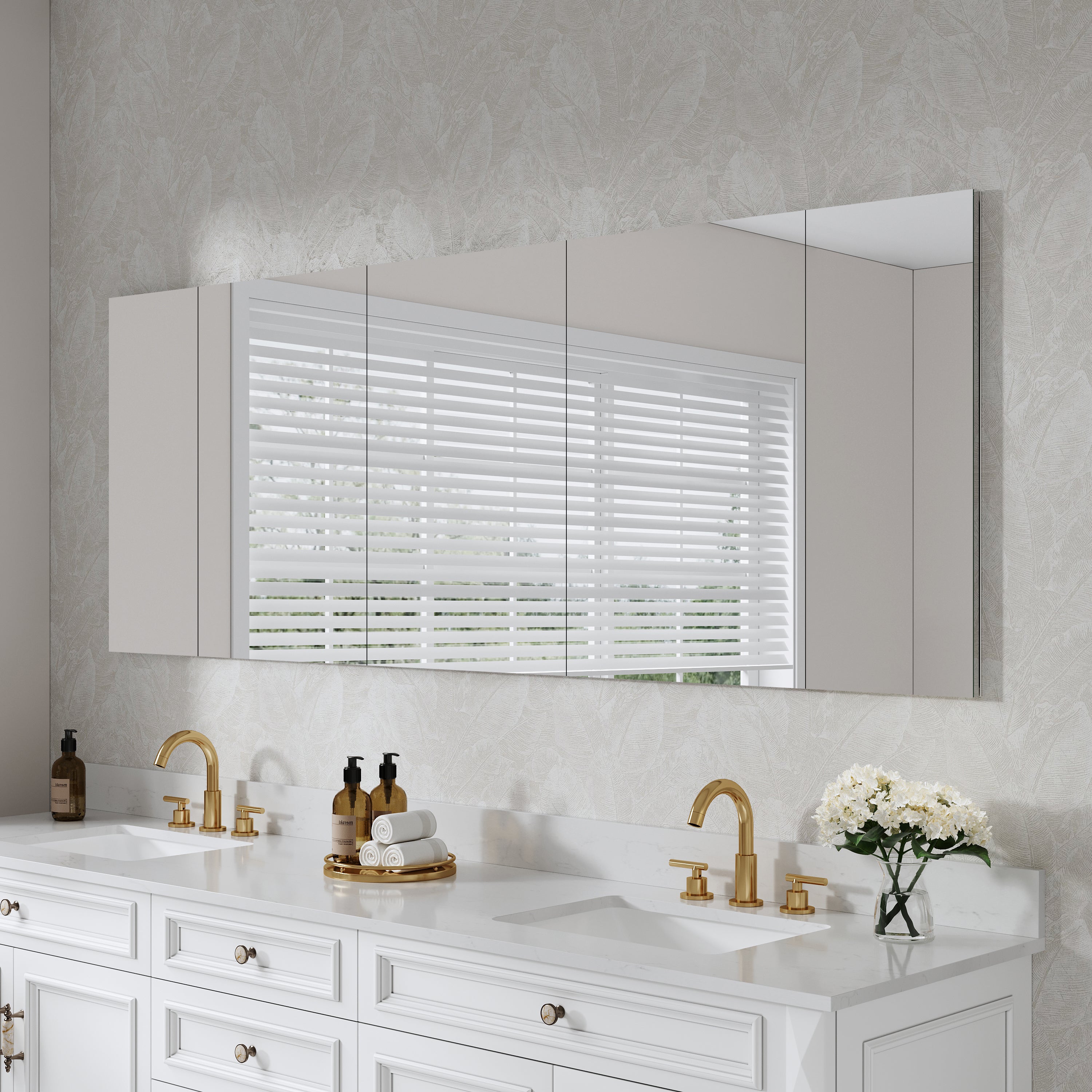 84 in. ×30 in. Copper-Free Tri-Views Mirror Medicine Cabinet with Adjustable Shelves and 5 Doors