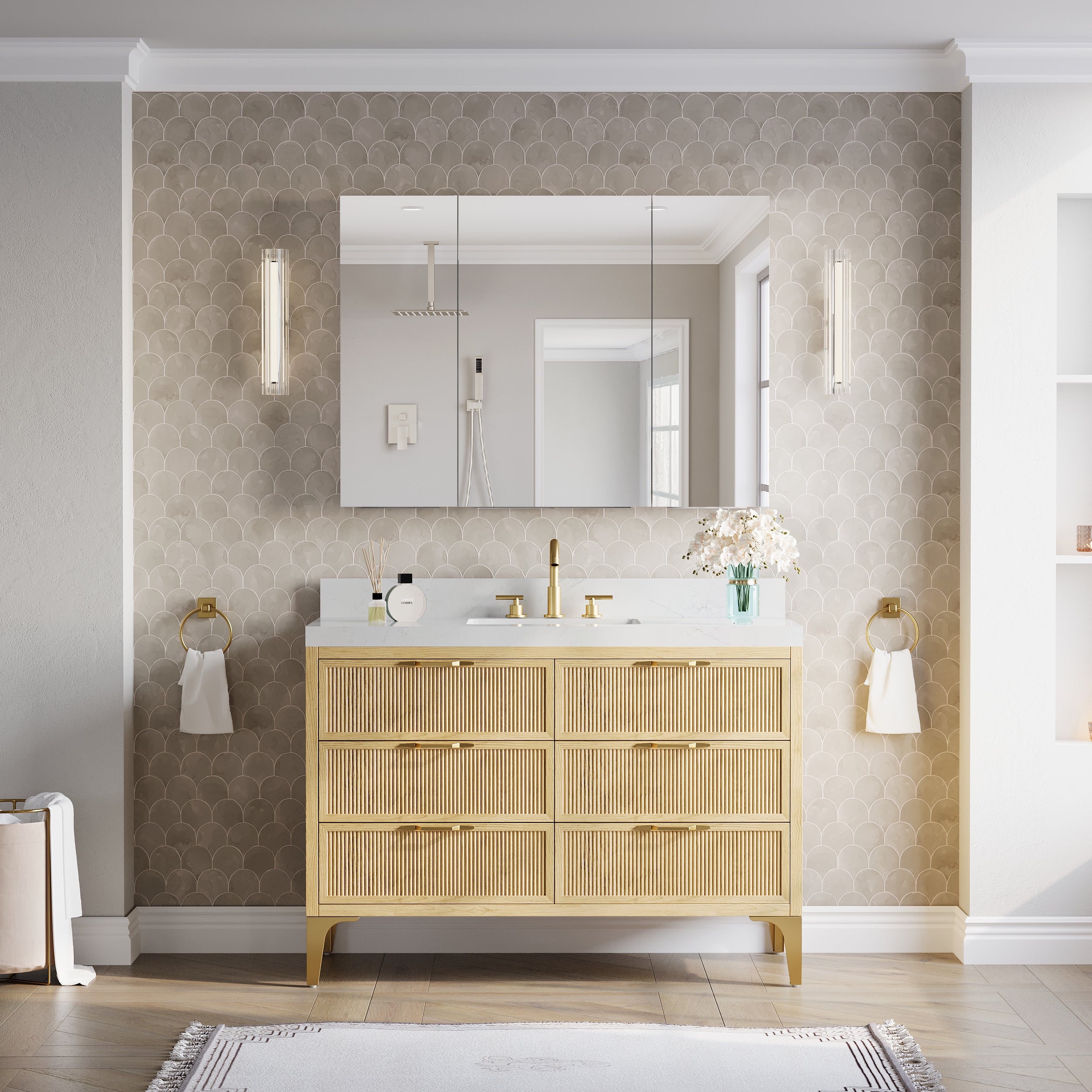 44 in.×32 in.H Copper-Free Mirror Medicine Cabinet with Soft-Close Blum® Hinges and 3 Doors