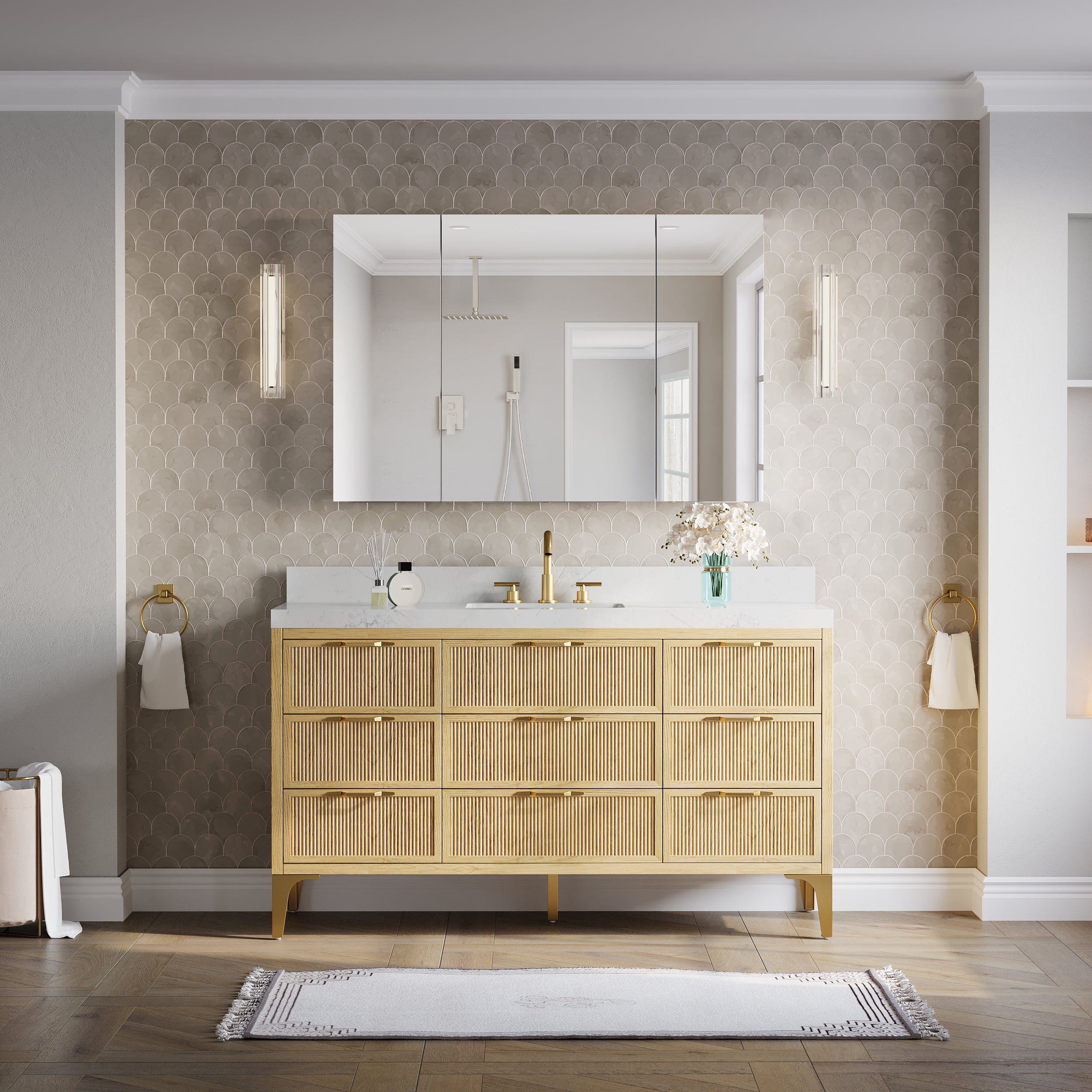 48 in.×32 in.H Copper-Free Mirror Medicine Cabinet with Soft-Close Blum® Hinges and 3 Doors