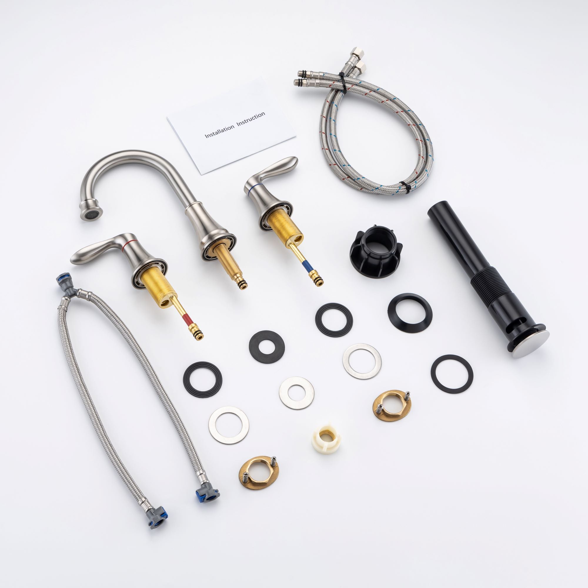 2-handle Bathroom Faucet with Drain Assembly