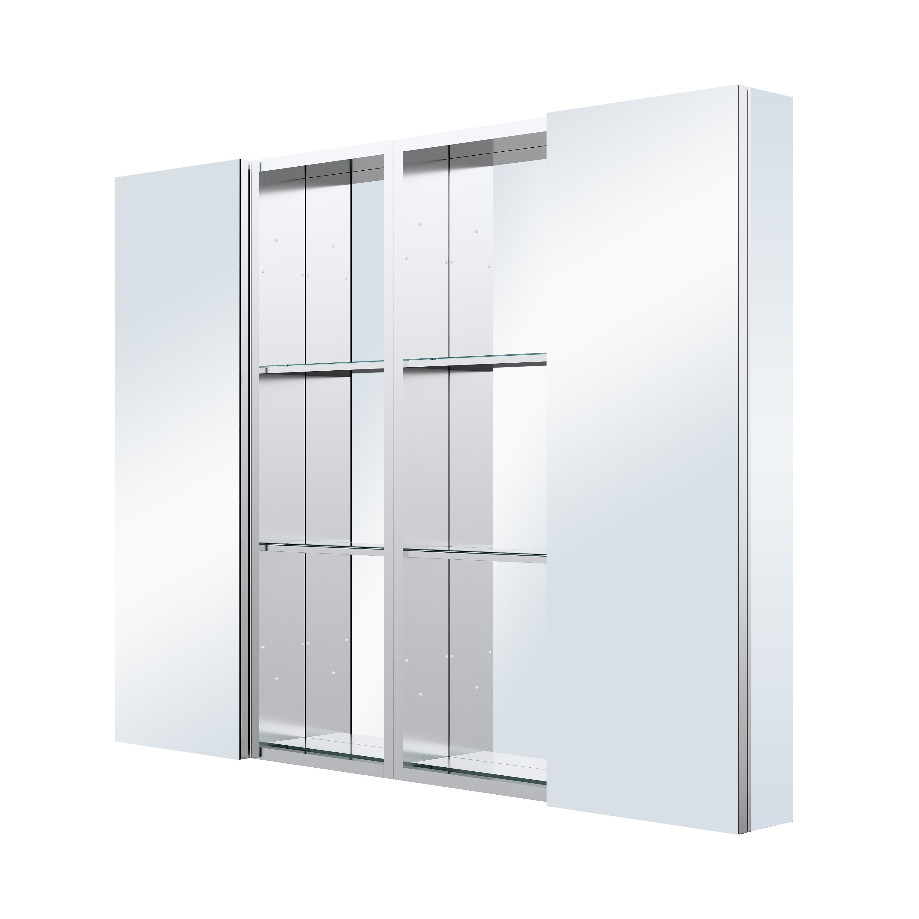 48 in. ×36 in. Bathroom Medicine Cabinet Set with Copper-Free Tri-View Mirror and Open Side Cabinet, Recessed or Surface Mount