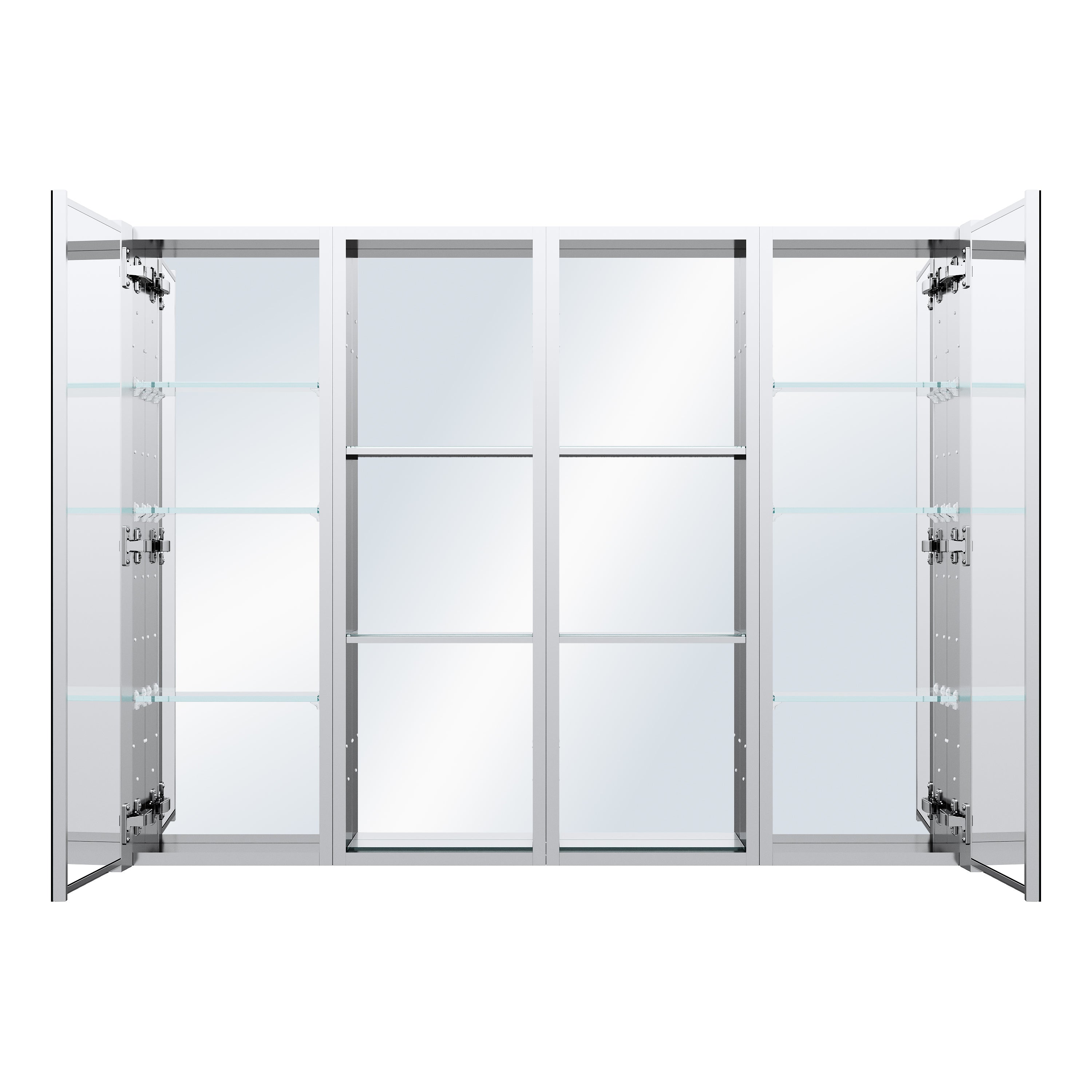 48 in. ×36 in. Bathroom Medicine Cabinet Set with Copper-Free Tri-View Mirror and Open Side Cabinet, Recessed or Surface Mount