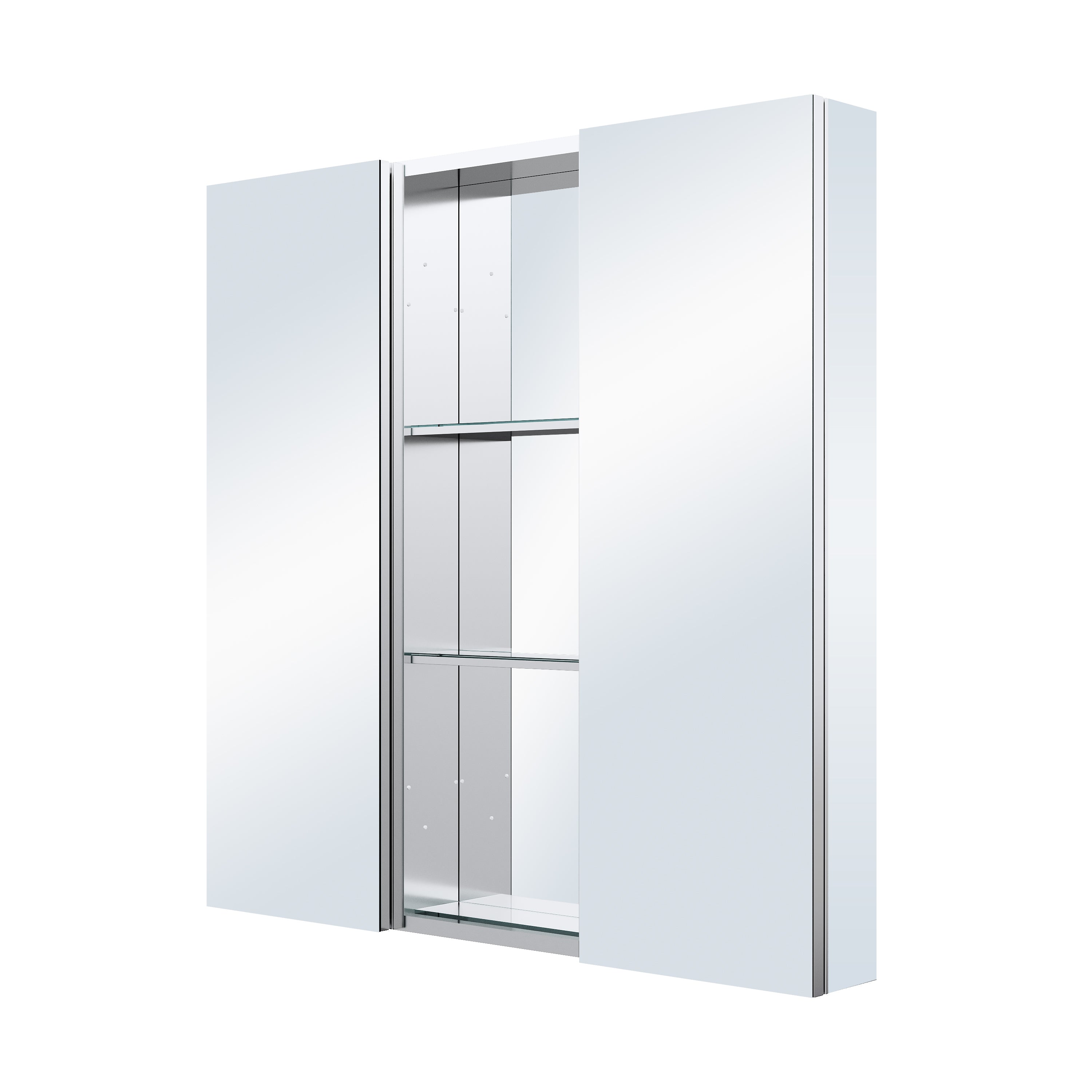 36 in. ×36 in. Bathroom Medicine Cabinet Set with Copper-Free Tri-View Mirror and Open Side Cabinet, Recessed or Surface Mount